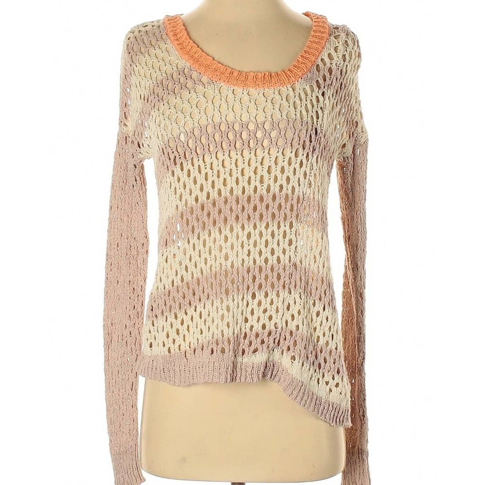 Jamison Striped Open Weave Cotton Linen Blend Stretchy Sweater Size XS